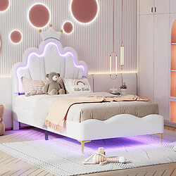 Otherland Lit princesse 90x200 couronne blanc PU, LED réglable, tête rembourrée