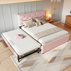 Blossom Paris Lit 140x200 velours rose avec tiroir roulant - Design minimaliste 