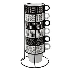 Secret De Gourmet Lot de 6 Mugs sur Rack Ethnik 26cl Noir & Blanc