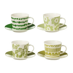 Paris Prix Lot de 4 Tasses & Sous-Tasses Fiesta Sud 22Cl Vert