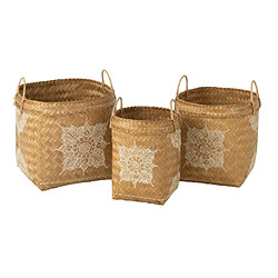Paris Prix Lot de 3 Paniers en Bambou Bali 50cm Naturel & Blanc