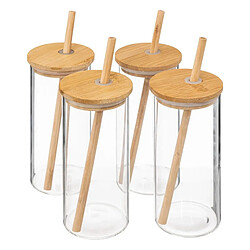 Secret De Gourmet Coffret Carafe, 4 Verres & Pailles Bambou 28cm Transparent