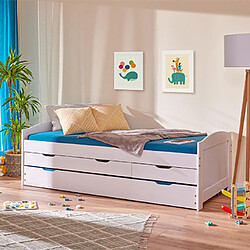 Mes Lit gigogne 90x190 cm avec 3 tiroirs en pin massif blanc - CHAMBERY
