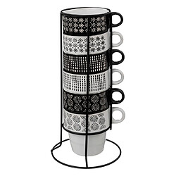 Secret De Gourmet Lot de 6 Mugs sur Rack Ethnik 26cl Noir & Blanc