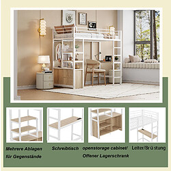 Blossom Paris Lit mezzanine 90x200cm blanc, sans matelas, bureau, prise USB, étagères