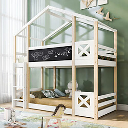 modfu Lit cabane 90x200 cm avec échelle et 2 sommiers à lattes, en bois, blanc