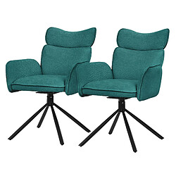 ML-Design Lot 2 chaises pivotantes fauteuil tissu bleu pétrole avec accoudoirs pieds métal