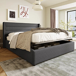 modfu Lit coffre 180x200 cm avec sommier à lattes, en lin, gris