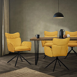 ML-Design Lot 2 chaises pivotantes à 360° fauteuil tissu moutarde + accoudoirs pieds métal