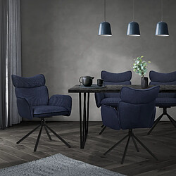 ML-Design Lot 2 chaises pivotantes à 360° fauteuil tissu bleu foncé accoudoirs pieds métal