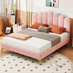 Blossom Paris Lit double rembourré 140x200 avec tête de lit et sommier, velours rose peau douce