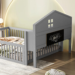 Blossom Paris Lit enfant 140x200, bois massif, maison, étagères, barrière, porte, gris