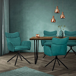 ML-Design Lot 2 chaises pivotantes fauteuil tissu bleu pétrole avec accoudoirs pieds métal