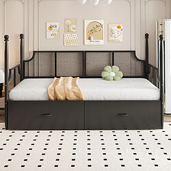 Blossom Paris Canapé lit métal 90x200, dossier en maille vintage, niches, fer, noir