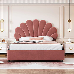 Blossom Paris Lit 140x200 avec tête fleurie, tête réglable, rangement hydraulique, velours rose