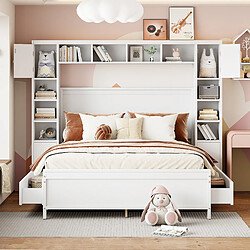 Blossom Paris Lit double 140x200 en bois massif avec 4 tiroirs et grand rangement, sommier, blanc