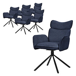 ML-Design Lot 6 chaises pivotantes à 360° fauteuil tissu bleu foncé accoudoirs pieds métal
