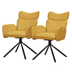 ML-Design Lot 2 chaises pivotantes à 360° fauteuil tissu moutarde + accoudoirs pieds métal