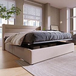 modfu Lit coffre 180x200 cm avec sommier à lattes, en lin, beige