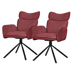 ML-Design Lot de 2 chaises pivotantes à 360° fauteuil tissu rouge + accoudoirs pieds métal