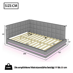Avis modfu Lit adulte 160x200 cm avec LED, USB et sommier à lattes, en lin, gris