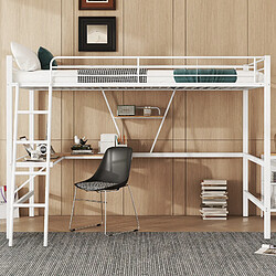 Blossom Paris Lit mezzanine 90x200cm métal blanc, sans matelas, bureau L, étagère