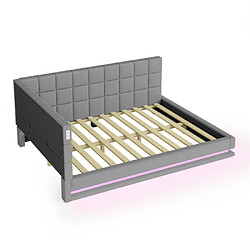 modfu Lit adulte 160x200 cm avec LED, USB et sommier à lattes, en lin, gris pas cher