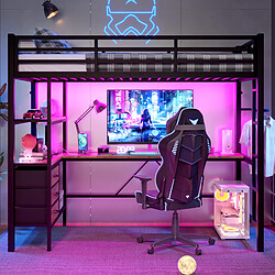 Avis Blossom Paris Lit mezzanine 90x200cm noir, sans matelas, LED, bureau, 3 tiroirs, escalier