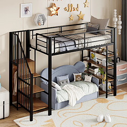 Blossom Paris Lit mezzanine 90x200, escalier sécurisé, rangement, petit armoire, noir