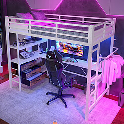 Avis Blossom Paris Lit mezzanine 90x200cm blanc, sans matelas, LED, bureau, 3 tiroirs, escalier