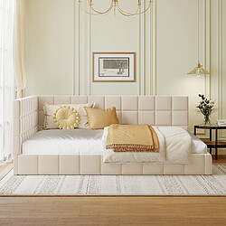 Blossom Paris Lit canapé 140x200 multifonction avec sommier, velours beige