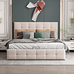 Otherland Lit 140x200, rangement hydraulique, tête réglable, velours, crème