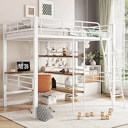 Blossom Paris Lit mezzanine 90x200cm blanc, sans matelas, bureau, étagères, échelle pas cher