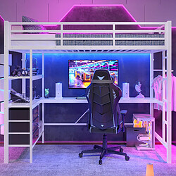 Blossom Paris Lit mezzanine 90x200cm blanc, sans matelas, LED, bureau, 3 tiroirs, escalier pas cher