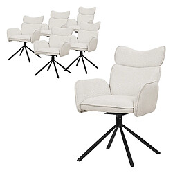 ML-Design Lot de 6 chaises pivotantes à 360° fauteuil tissu beige + accoudoirs pieds métal