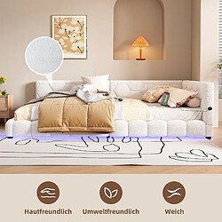 Blossom Paris Lit jour 140x200cm blanc, sans matelas, LED 16 couleurs, USB-C, similicuir