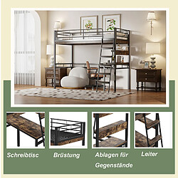 Blossom Paris Lit mezzanine 90x200cm métal noir, sans matelas, bureau, étagères, échelle