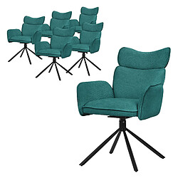 ML-Design Lot 6 chaises pivotantes fauteuil tissu bleu pétrole avec accoudoirs pieds métal