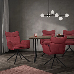 ML-Design Lot de 2 chaises pivotantes à 360° fauteuil tissu rouge + accoudoirs pieds métal