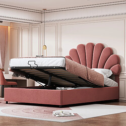 Blossom Paris Lit 140x200 avec tête fleurie, tête réglable, rangement hydraulique, velours rose