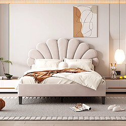 Avis Blossom Paris Lit capitonné double 140x200, cadre tête de lit fleuri, sommier, velours, beige.