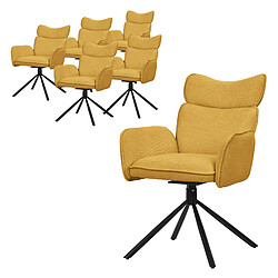 ML-Design Lot 6 chaises pivotantes à 360° fauteuil tissu moutarde + accoudoirs pieds métal