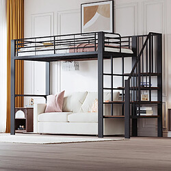 Blossom Paris Lit mezzanine 90x200 métal stable avec grand rangement et escalier