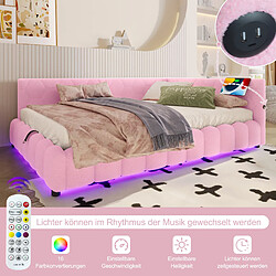 Blossom Paris Lit jour 140x200cm rose, sans matelas, LED, mécanisme hydraulique, USB-C