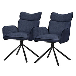 ML-Design Lot 2 chaises pivotantes à 360° fauteuil tissu bleu foncé accoudoirs pieds métal