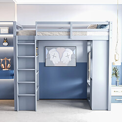 Avis Blossom Paris Lit mezzanine enfant 90x200 cm, étagères multiples, cintres, chariot, rangement, gris.