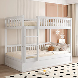 Blossom Paris Lit superposé enfant 90x200 en bois massif, système rangement hydraulique, blanc