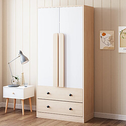 Otherland Armoire 70x40x170 cm, 2 portes, tiroirs, niches, bois + blanc
