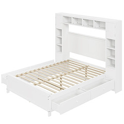 Blossom Paris Lit double 140x200 en bois massif avec 4 tiroirs et grand rangement, sommier, blanc pas cher
