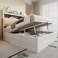 Otherland Cadre de lit 140x200 avec mécanisme hydraulique, USB, tête, design vintage, blanc